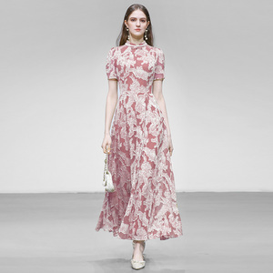 2026夏季新款优雅气质新中式国风提花雪纺收腰大摆长裙连衣裙