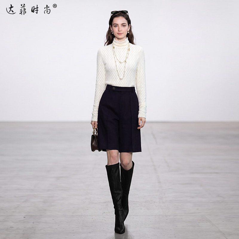 2026秋冬新款时尚通勤风百搭高腰五分裤打底毛呢阔腿裤短裤女装