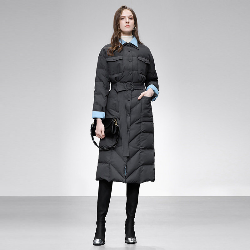 2025冬季女装时尚撞色翻领系带过膝加厚保暖白鸭绒羽绒服外套,女装/女士精品,羽绒服,淘宝优惠券,粉丝福利购,淘宝优惠卷