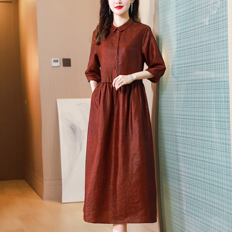 2023香云纱连衣裙女装专柜正品大牌真丝杭州妈妈年轻款高端桑蚕丝