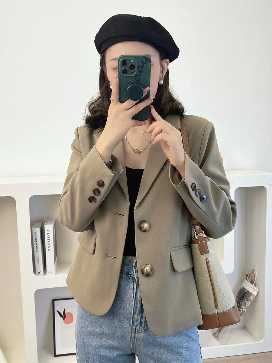 清仓秒杀~品牌折扣专柜撤黑色西装外套女2023春秋款小西服上衣女