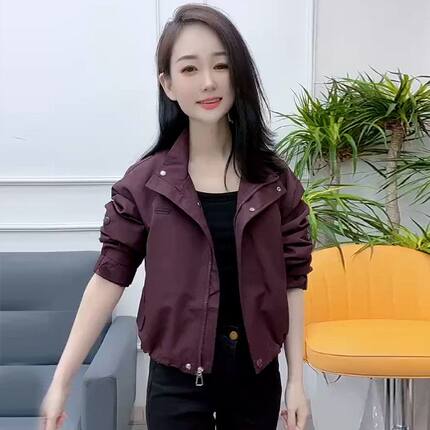 外贸原单专柜撤回春秋季外套女宽松冲锋衣大码夹克短款立领上衣女
