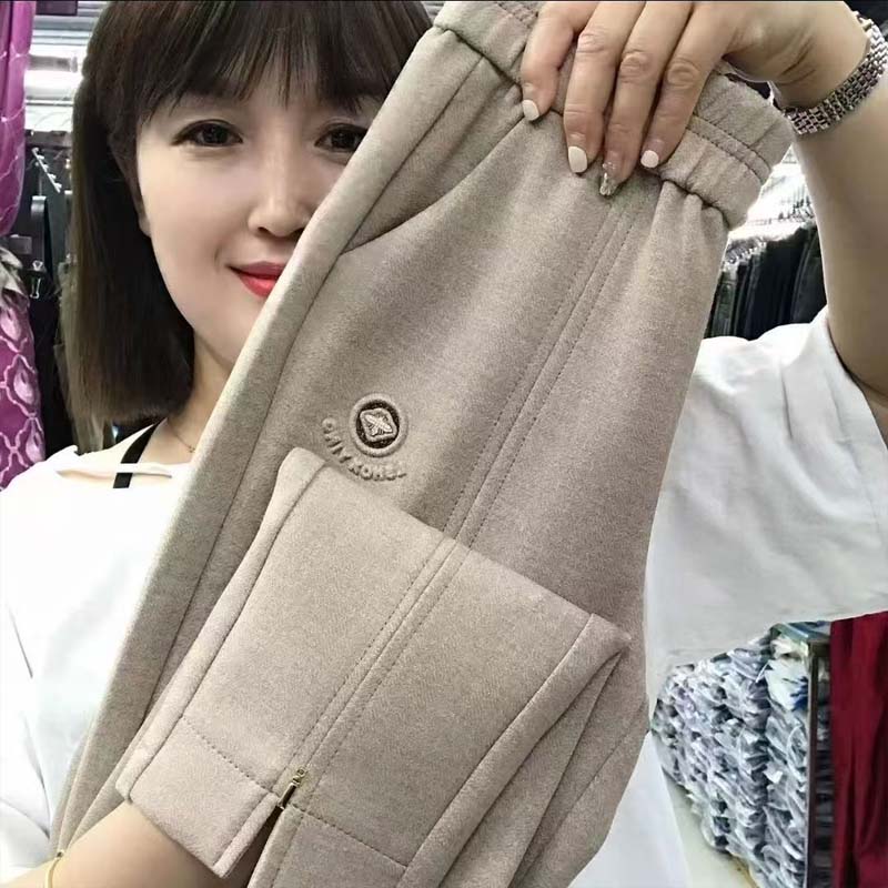 外贸原单专柜撤回加绒加厚大码秋冬显瘦休闲裤百搭松紧腰哈伦裤子