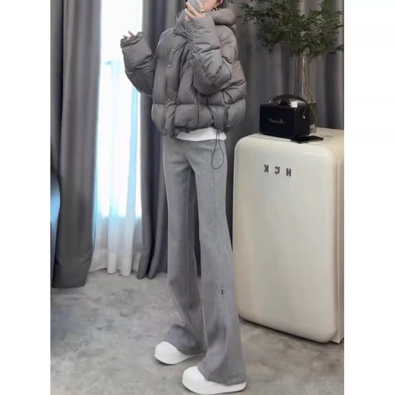 灰色喇叭裤春冬季加绒加厚
