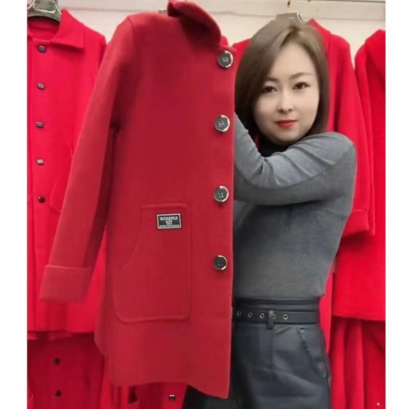 大码女装宽松妈妈装秋冬季中长款时尚气质显瘦毛呢外套长袖开衫