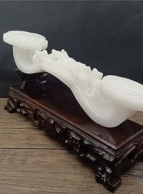 天然玉石白玉貔貅如意摆件客厅玄关办公室架子装饰品乔迁开业送礼