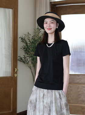 夏季黑色T恤女 新款显瘦上衣圆领套头通勤百搭休闲纯色时尚女短袖