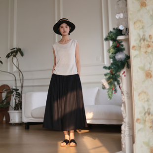 ZAN原创新款 春夏亚麻半身裙通勤百搭显瘦棉麻A字裙文艺纯色长裙