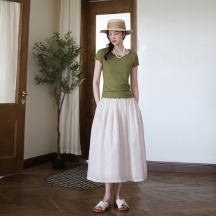 纯色百搭显瘦A字裙大摆裙白色半裙长裙 天丝棉半身裙 原创夏季 新款