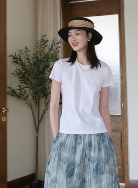 夏季白色纯棉T恤女 新款显瘦上衣 圆领套头通勤百搭简约休闲短袖