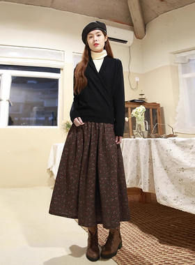 ZAN原创2025新款碎花棉麻半身裙秋冬文艺复古a字裙中长款半裙长