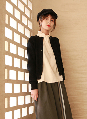 针织衫女2025新款秋冬文艺黑色纯棉开衫外套百搭宽松显瘦日系上衣