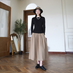 半裙通勤百搭a字裙文艺长裙 纯色中长款 棉麻半身裙女 原创秋冬新款