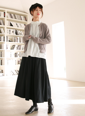 半身裙女 中长款a字高腰百褶裙文艺黑色棉麻大摆裙百搭宽松显瘦