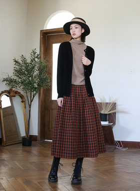 2025新款 纯棉格子半身裙秋冬季a字裙百搭大摆长裙显瘦中长款半裙