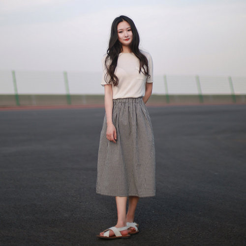 2026新款女装纯棉格子半身裙夏季a字中长款半裙显瘦百搭半身长裙