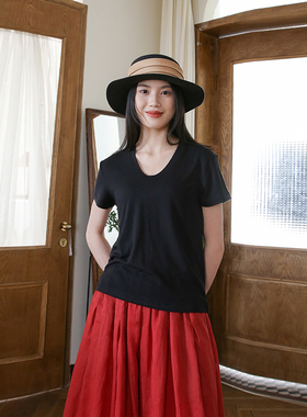 2025新款夏季天丝羊毛短袖女 百搭显瘦圆领上衣纯色打底衫黑色T恤