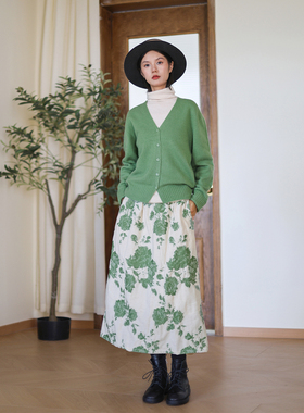 ZAN原创秋冬新款棉麻半身裙文艺半裙修身显瘦A字裙松紧腰提花长裙