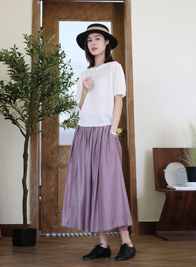 ZAN原创新款半身裙 女 纯色真丝棉a字裙 百搭显瘦中长款大摆长裙