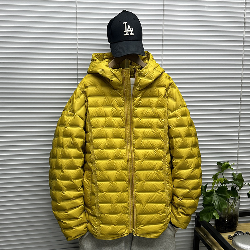oversize连帽排骨羽绒服男士冬季装大码青少年轻薄90白鸭绒外套潮