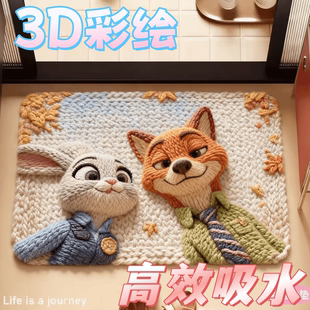 3D彩绘 硅藻泥地垫可爱卡通卫生间浴室门口吸水防滑脚垫家用垫子