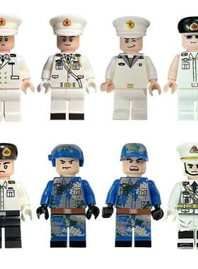 海军8人仔 白色制服加迷彩服大檐帽水手 小颗粒拼插积木人