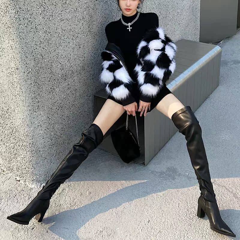 欧美尖头辣妹长靴女2025秋冬真皮过膝弹力靴女高跟显瘦高筒时装靴