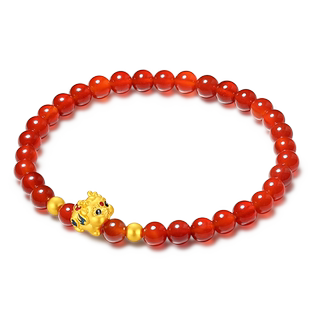 潮宏基好事发生聚财足金玛瑙和田玉手链黄金貔貅礼物女转运串珠