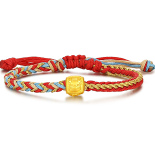 潮宏基三合黄金手链串珠足金转运珠5D硬金生肖龙蛇宝宝手绳礼物