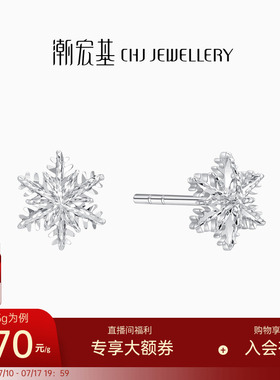 潮宏基铂雅铂金耳钉PT950耳饰白金高级感轻奢霜降雪花生日女
