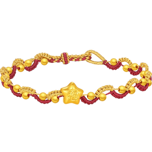 潮宏基小福星黄金手链足金星星串珠蝴蝶结礼物5D硬金时尚国潮手绳