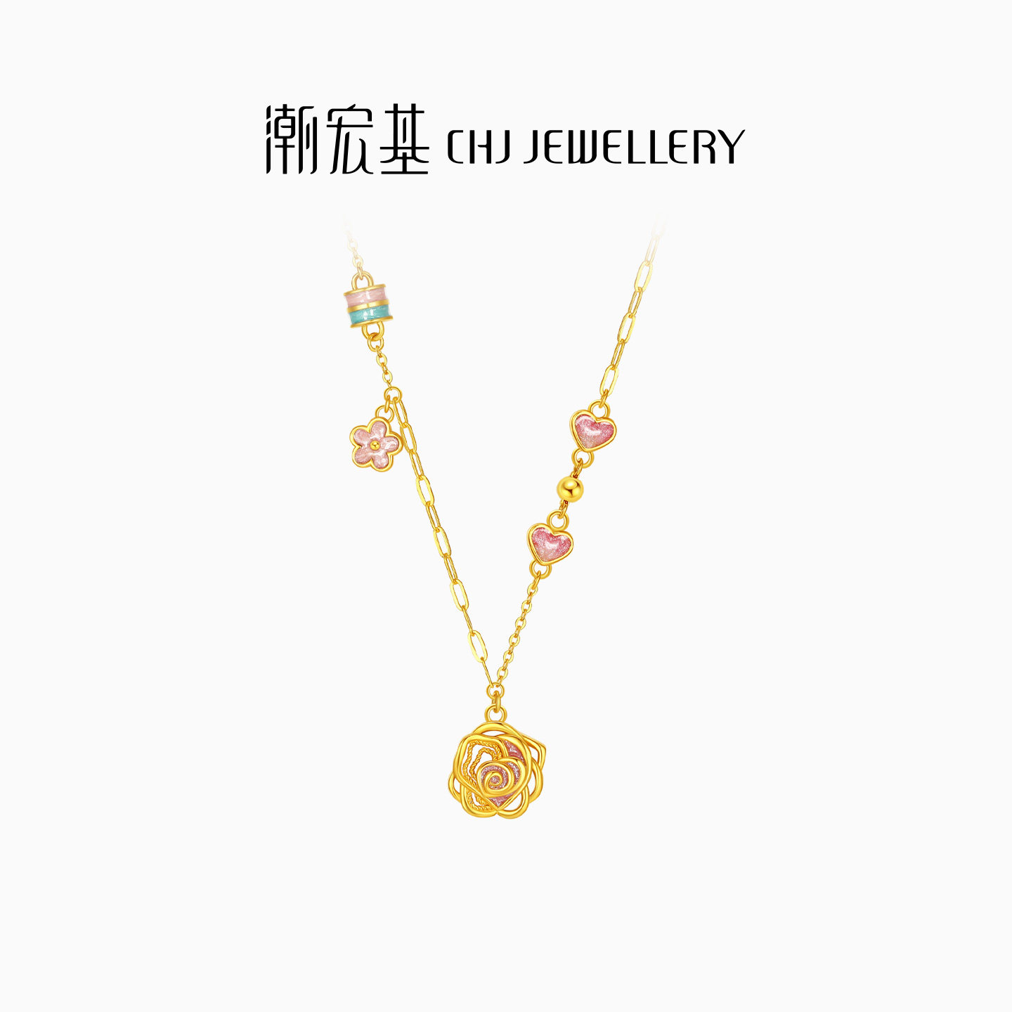 潮宏基花韵向晚玫瑰黄金项链足金颈饰5G项链锁骨链女计价,黄金,细金工艺计价黄金项链,淘宝优惠券,粉丝福利购,淘宝优惠卷