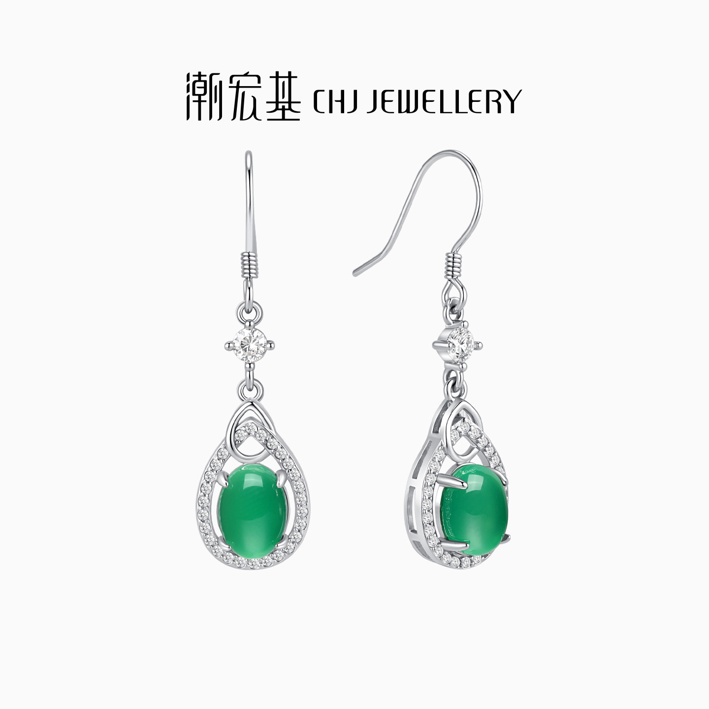 潮宏基倾玉葫芦s925银玉髓耳环
