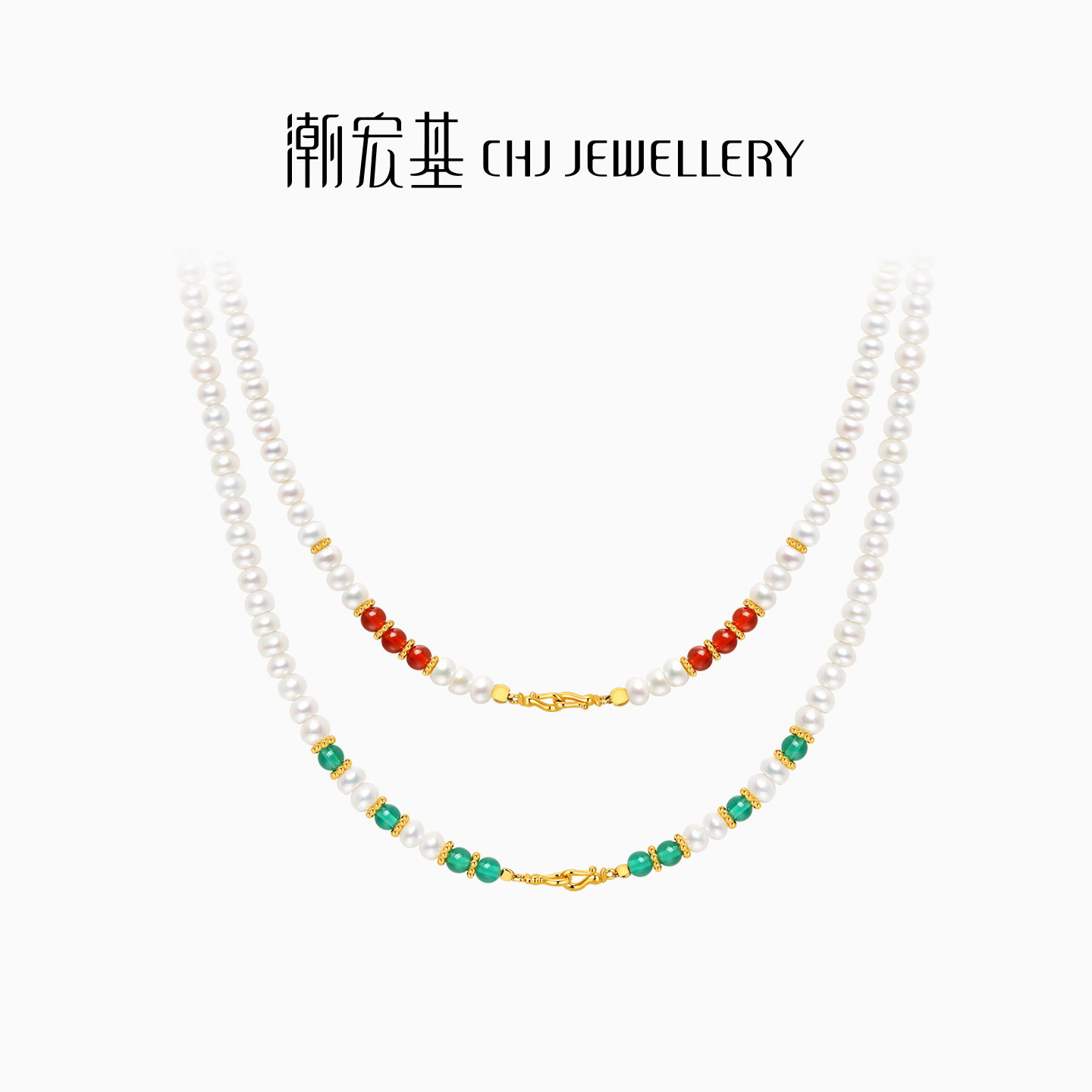 潮宏基珍珠玛瑙s925银项链