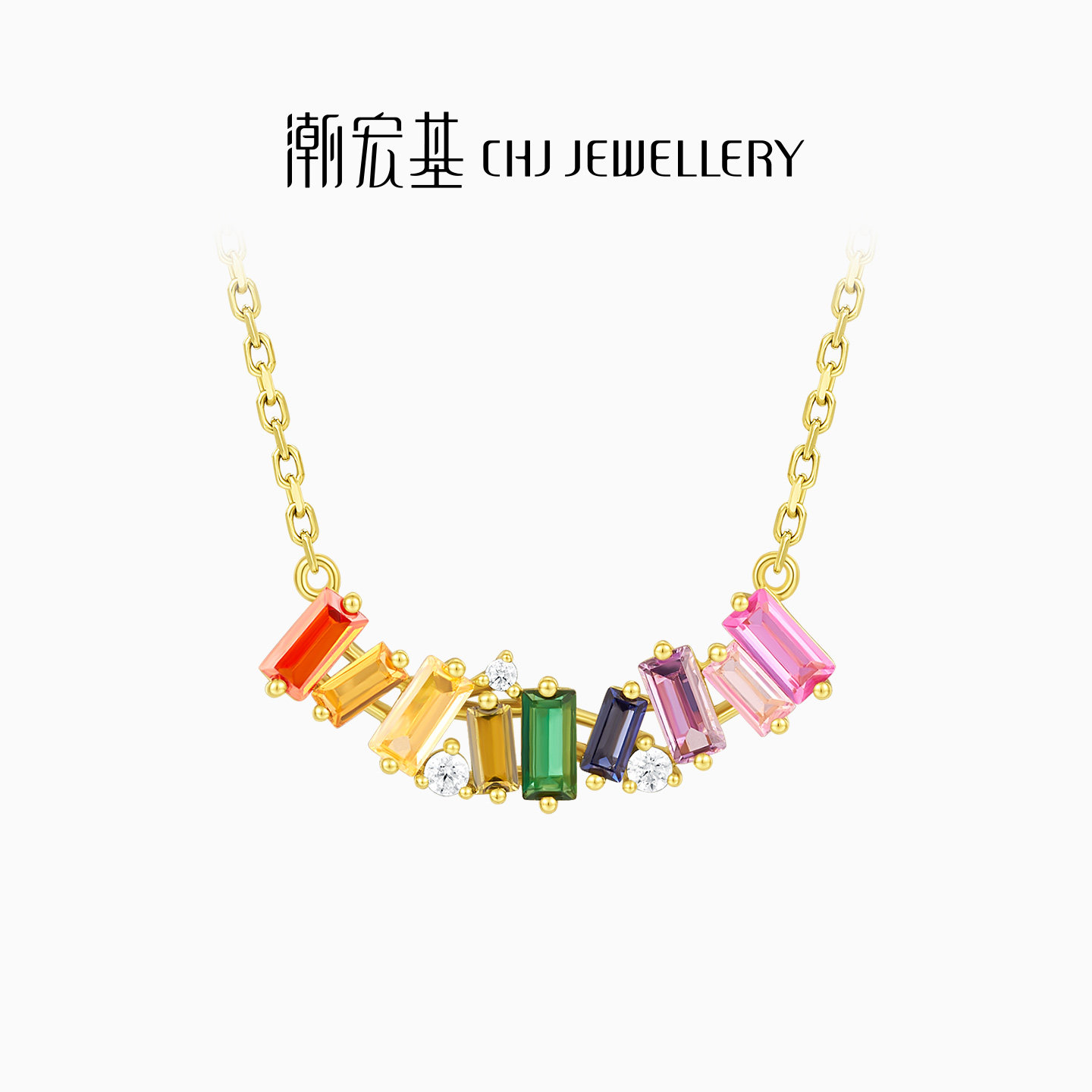 潮宏基玩色彩虹糖银项链s925银送女友套链锁骨链多彩甜美生日礼物