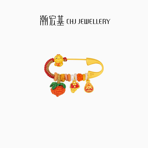 潮宏基萌吉蛇s925银别针胸针足金和田玉吊坠串珠硬金生肖礼物宝宝