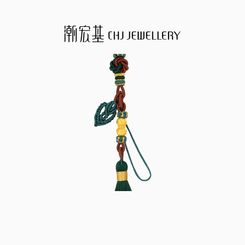 潮宏基宝护福佑并蒂莲转运串珠足金挂件黄金钥匙挂饰车挂绳送礼