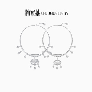 潮宏基好事发生宝护足银项圈银饰颈饰宝宝长命富贵纳福锁新生礼物
