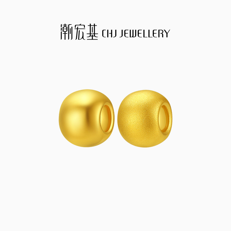 潮宏基好事发生足金串珠黄金转运珠3D硬金光面磨砂金珠隔珠生日