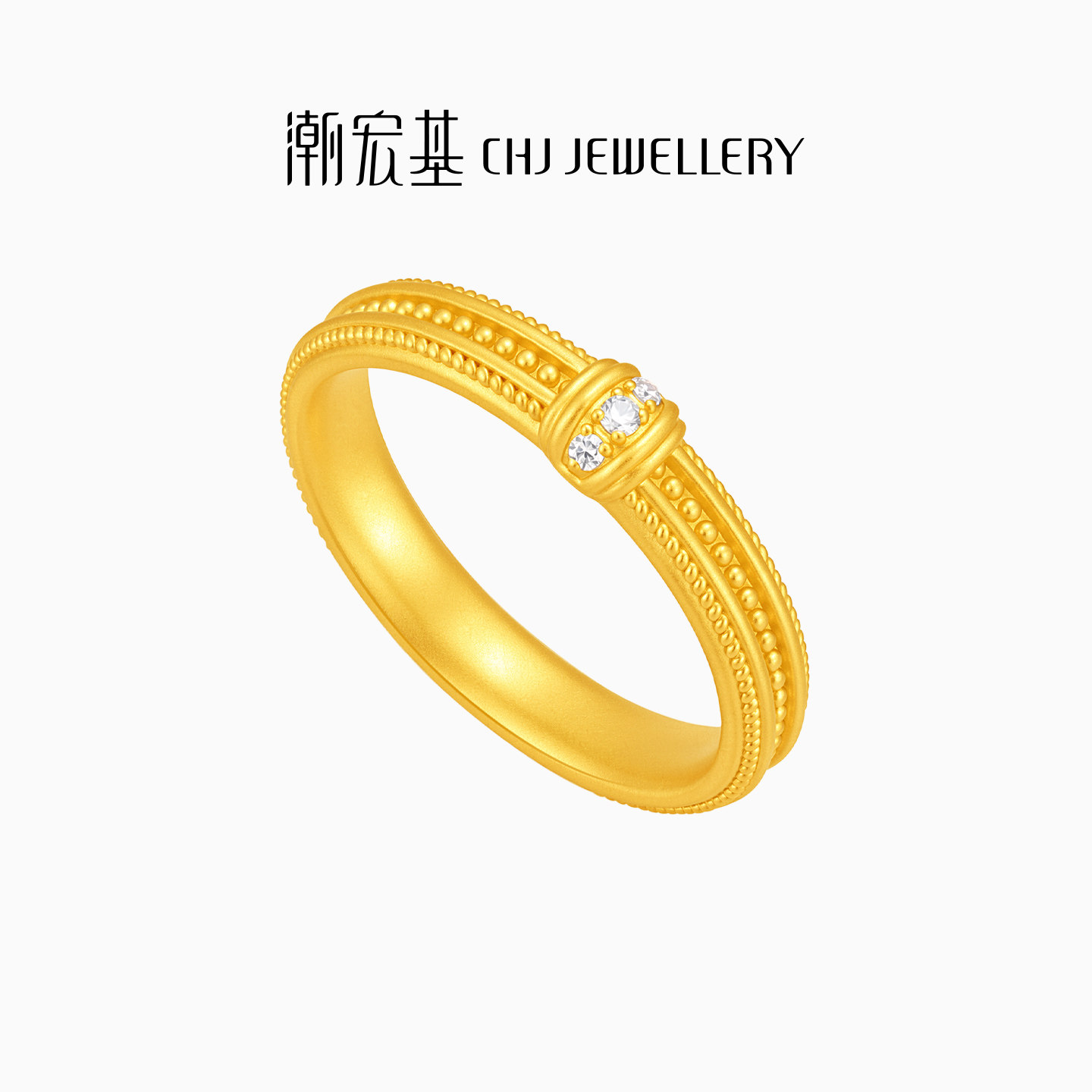 潮宏基御范黄金戒指足金指环黄金女戒固口钻石生日送礼女时尚