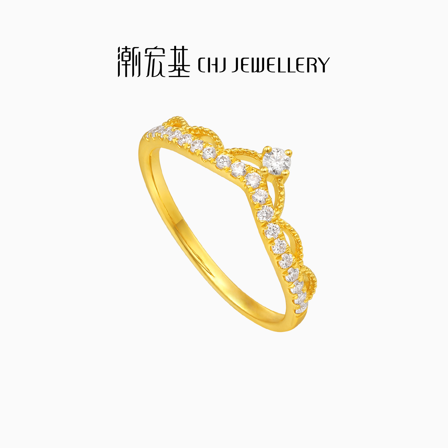 潮宏基非遗花丝千金黄金钻石戒指足金指环5G小公主时尚镶嵌点钻女