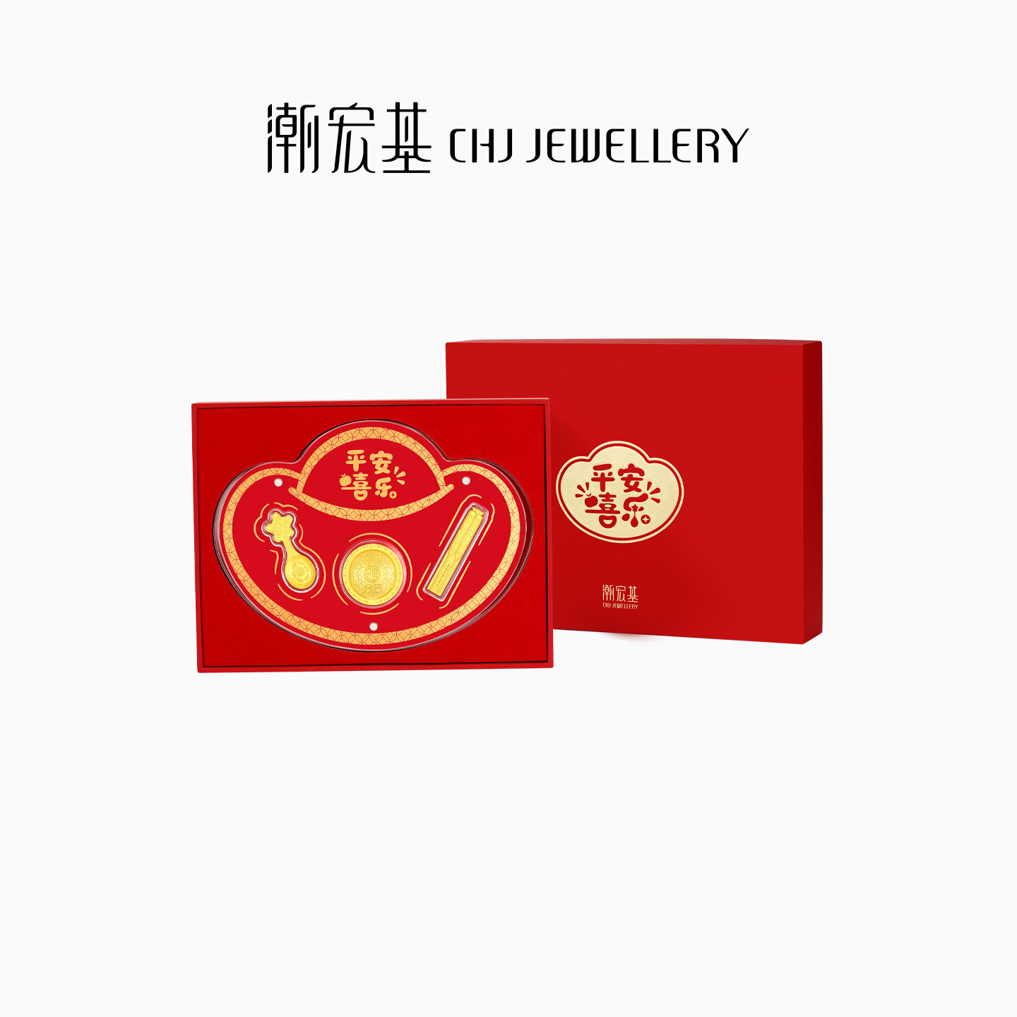 潮宏基福佑一生富贵黄金金币礼盒足金摆件投资金收藏宝宝周岁礼物