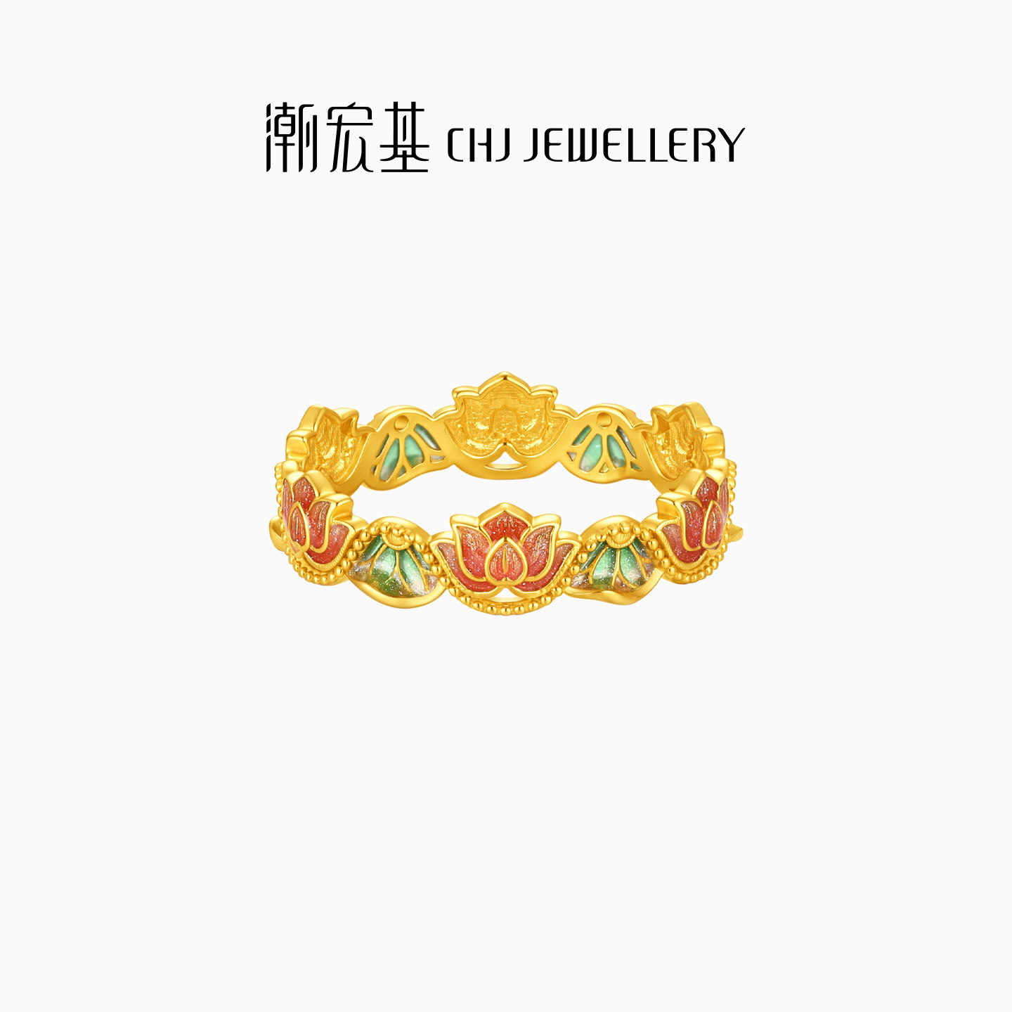 潮宏基花韵黄18k戒指好运莲莲