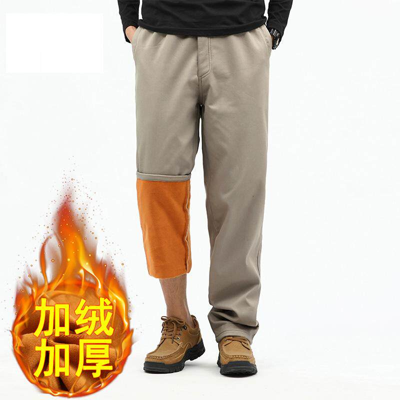 秋冬季纯棉休闲裤中年男士宽松直筒裤加绒加厚大码工装裤爸爸长裤
