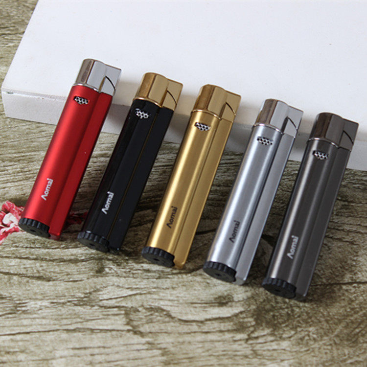 奥麦Aomai金属创意防风打火机 个性电子充气直冲蓝焰便携式打火机