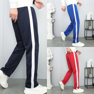 秋冬宝蓝色一道杠校裤 子红色三厘米 宽白条初高中加绒藏青色校服裤