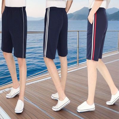 夏薄款短裤白红条五分裤一二杠