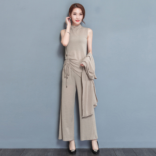 妈妈秋冬连衣裙女显瘦气质三件套时尚秋装长袖新款女装阔腿裤套装