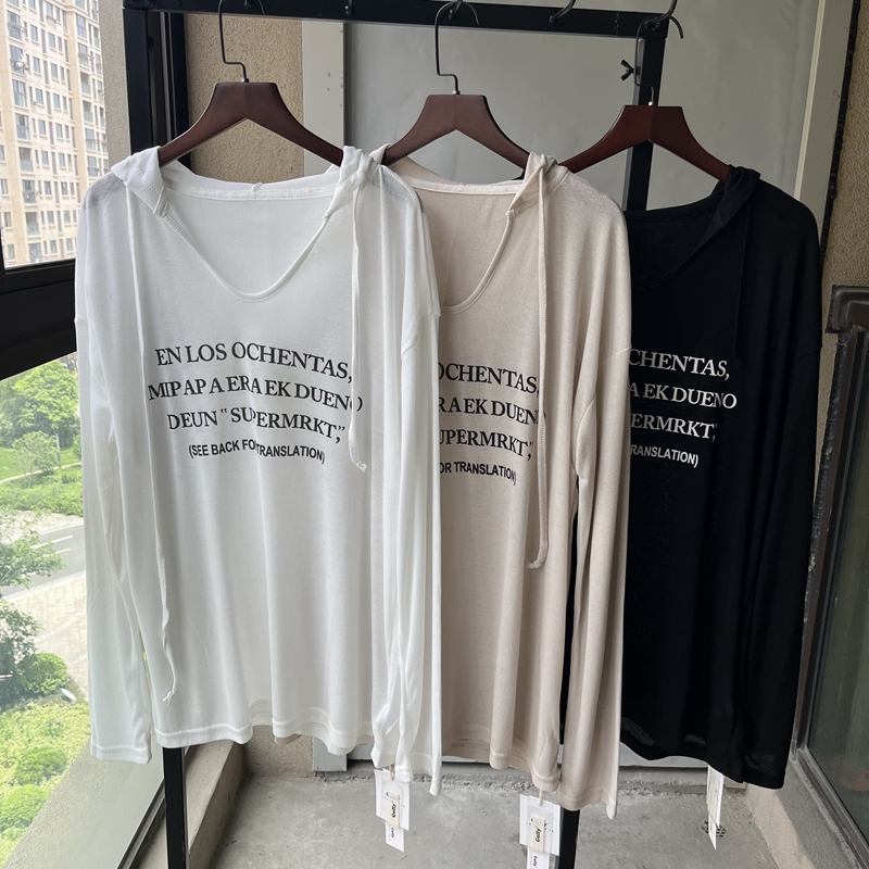 长袖慵懒风薄字母印花针织女连帽图片