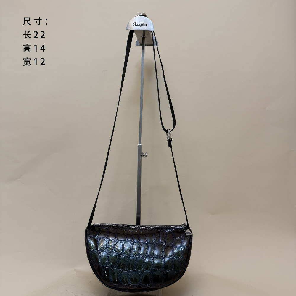 迅峰头层牛皮真皮单肩斜挎包饺子包无内衬特殊皮漆皮蛇纹皮#6077